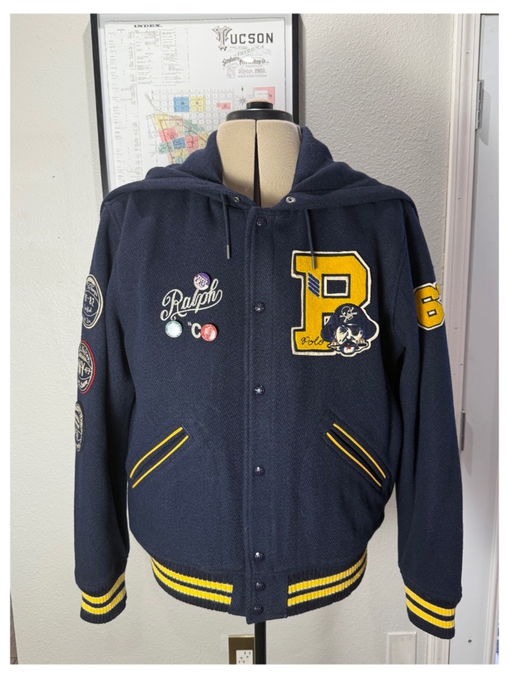 NWT Polo Ralph Lauren XXL Wool-Blend Pirate Letterman Jacket Hunter Navy